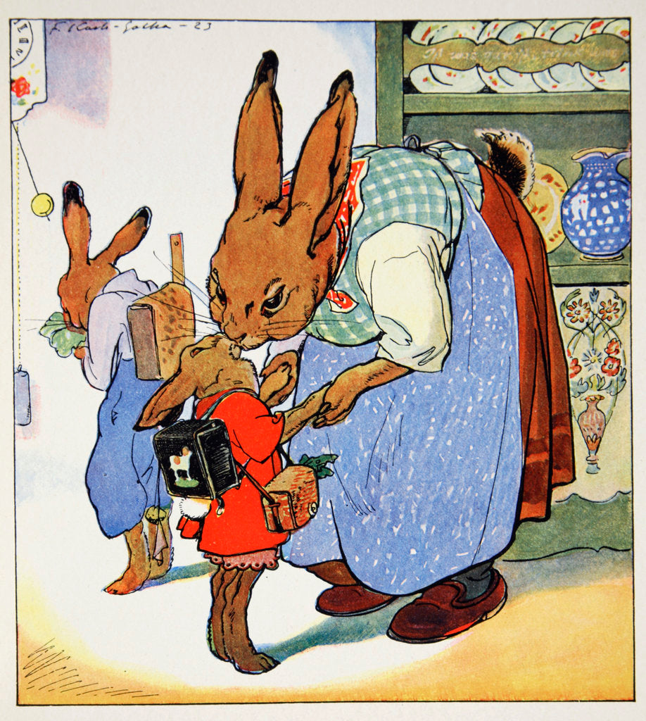 Detail of Mother kissing her son goodbye as he heads to school by Fritz Kock-Gotha