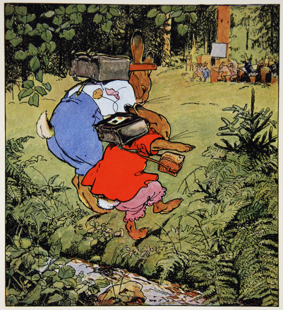 Detail of Jumping a stream on the way to school by Fritz Kock-Gotha