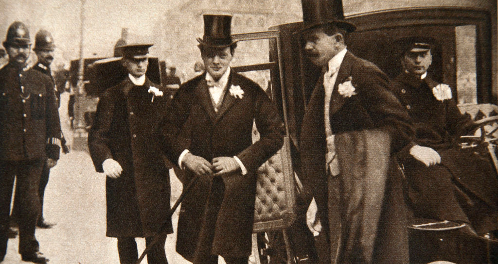Detail of Winston Churchill arriving at the doors of St Margaret's, Westminster, on his wedding day by Anonymous