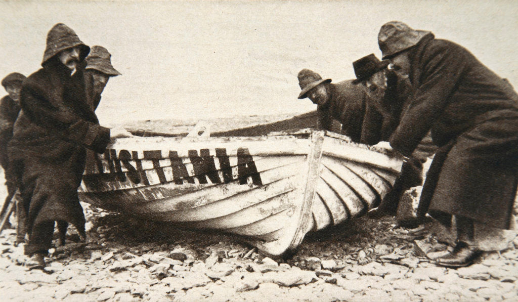 Detail of Hauling one of the 'Lusitania's' lifeboats onto the beach by Clarke & Hyde