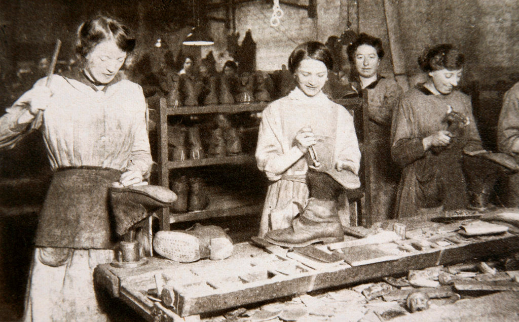 Detail of Women working in a boot repairing factory by S and G