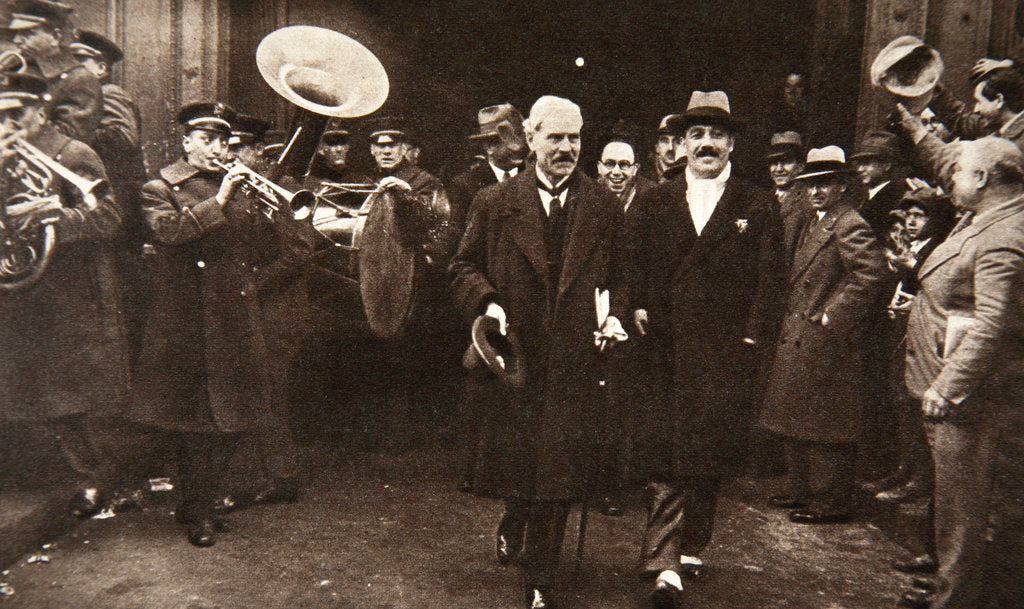 Detail of Ramsay MacDonald in New York being escorted by Grover Whalen by S and G