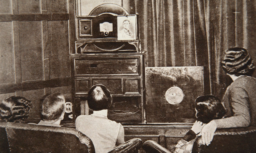 Detail of People watching an early television transmission by Anonymous