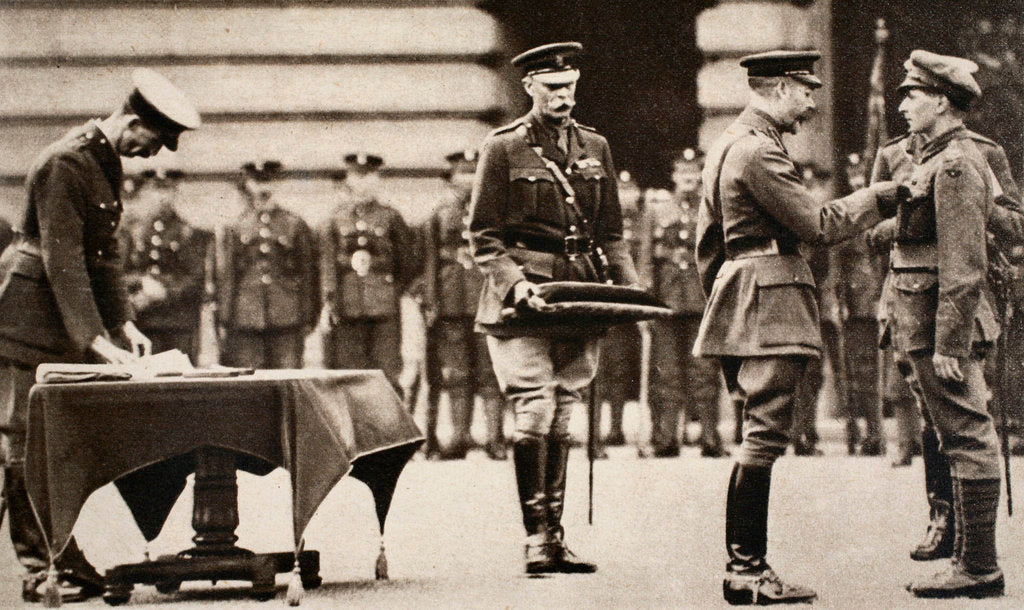 Detail of King George V awarding the Victoria Cross to Private Wilfred Edwards by Anonymous