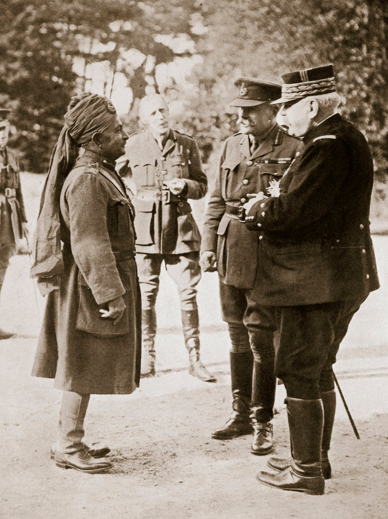 Detail of General Sir Douglas Haig introducing General Joffre to Lieutenant-General Sir Pertab Singh by Anonymous