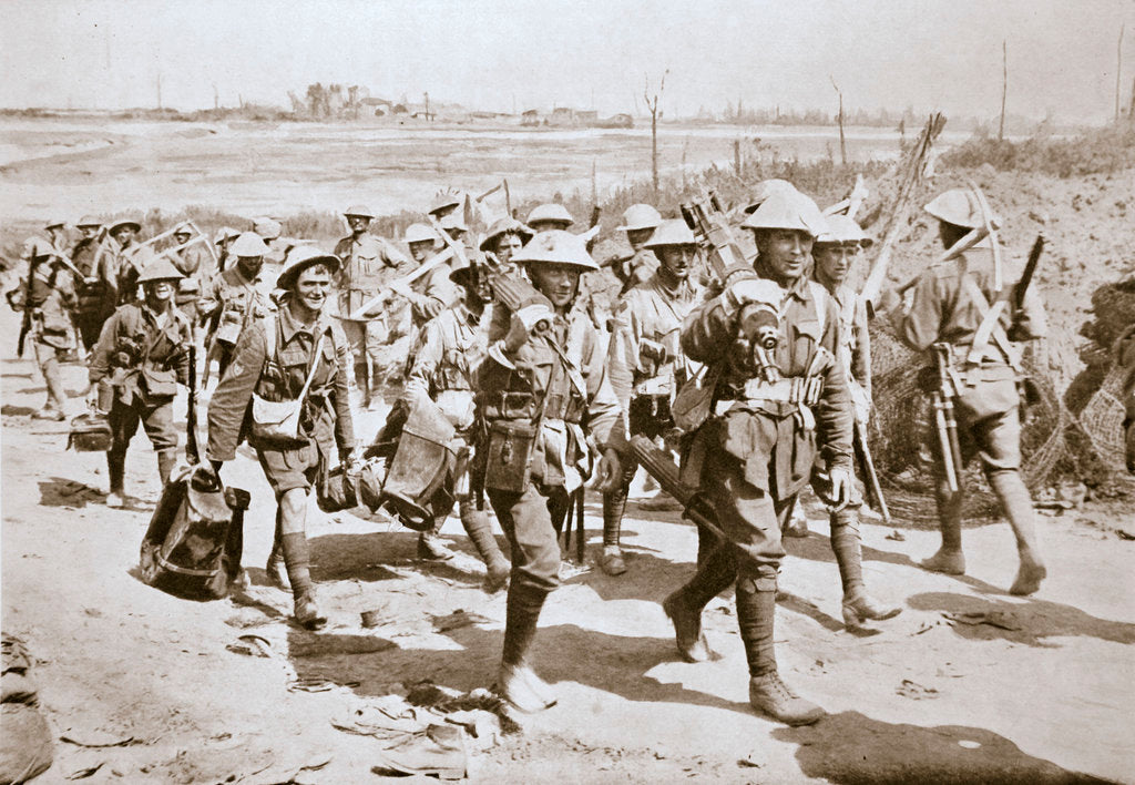 Detail of Australian machine-gunners returning from the trenches by Anonymous
