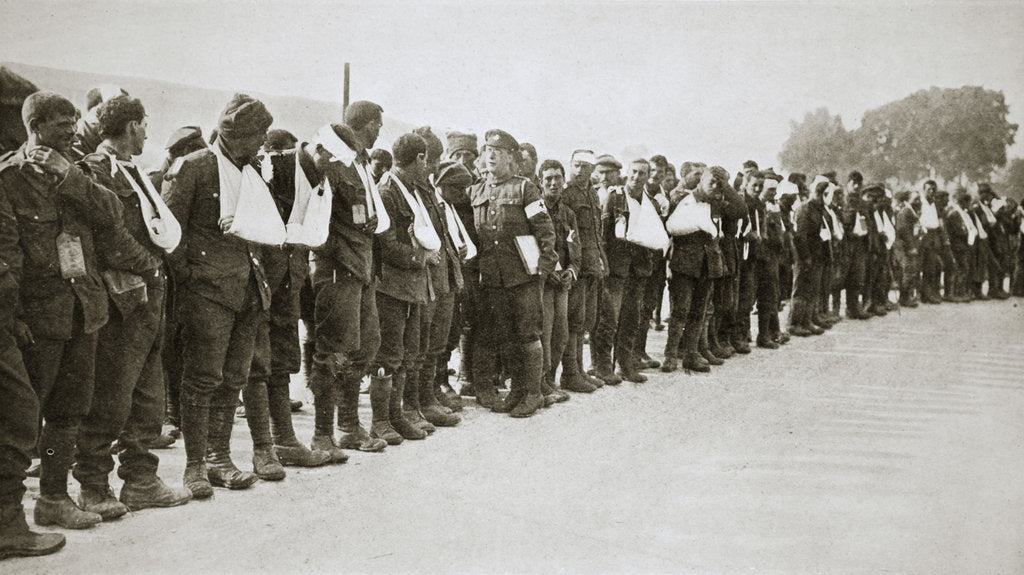Detail of A parade of the walking wounded, Somme campaign, France, World War I, 1916 by Unknown