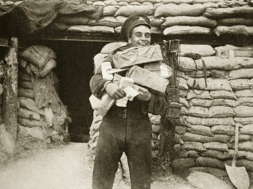 Detail of The mail arrives during the Battle of the Somme, France, World War I, 1916 by Unknown