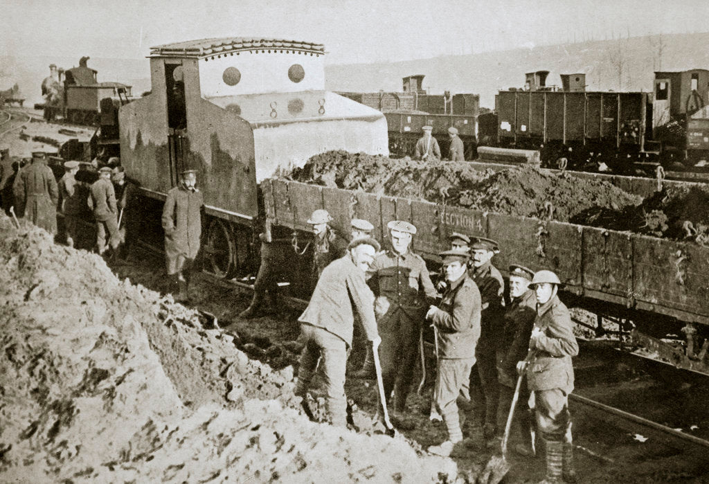 Detail of British armoured railway engine by Anonymous