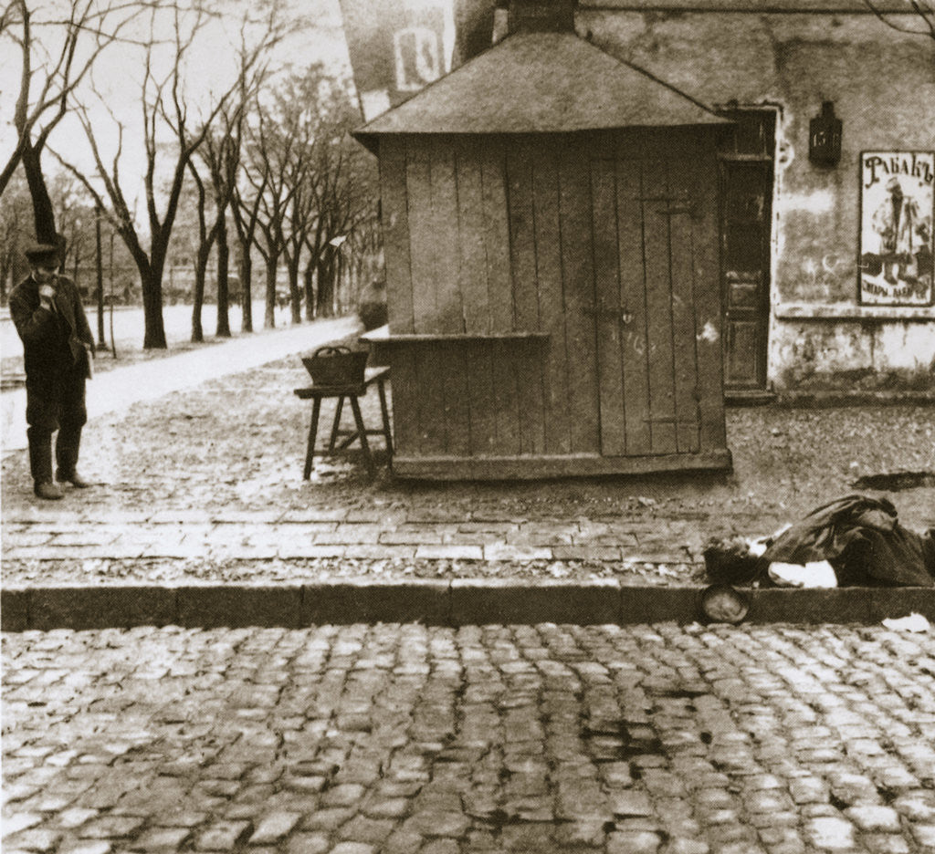 Detail of An onlooker observes a dead man left in the streets by Anonymous