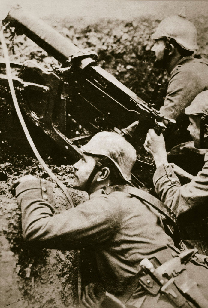 Detail of German soldiers manning a machine gun by Anonymous