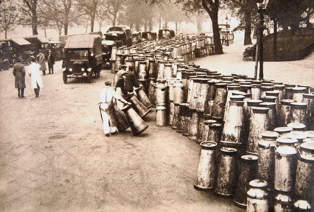 Detail of Milk churns being delivered to Hyde Park, London, during the General Strike by Anonymous
