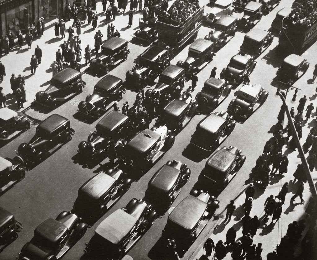 Detail of Traffic jam on Fifth Avenue at 49th Street, New York, USA, early 1929 by Unknown