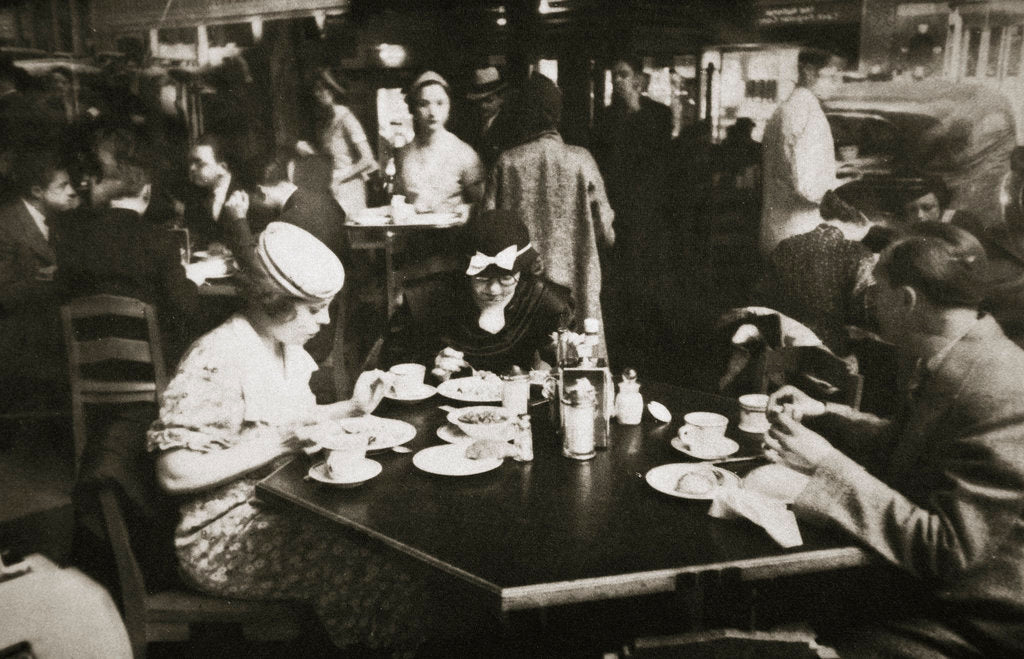 Detail of Office workers lunching in a restaurant by Anonymous