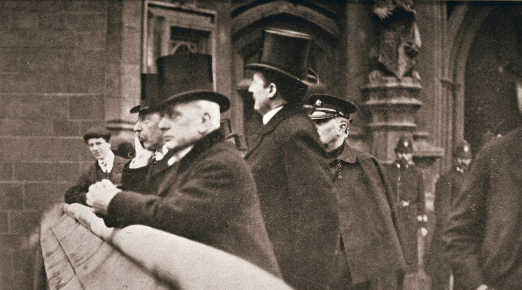 Detail of Members of both Houses watching suffragettes in Parliament Square by Anonymous
