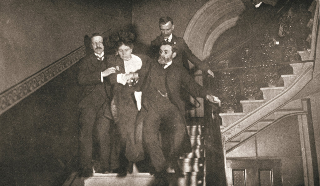 Detail of Ejection of a woman questioner from City Temple, London, 12 November 1908 by Unknown