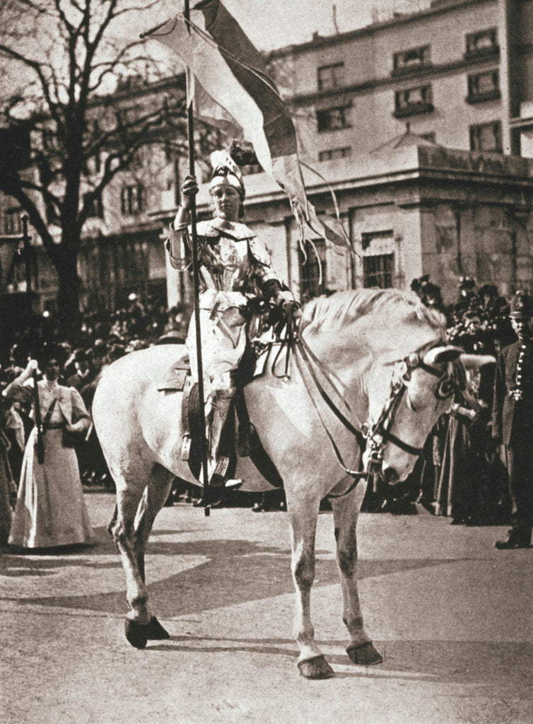 Detail of British suffragette Elsie Howey as Joan of Arc by Anonymous