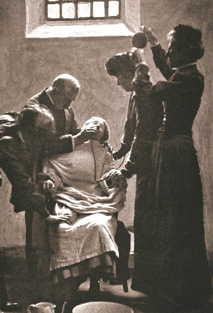 Detail of Suffragette being force fed with the nasal tube in Holloway Prison by Anonymous