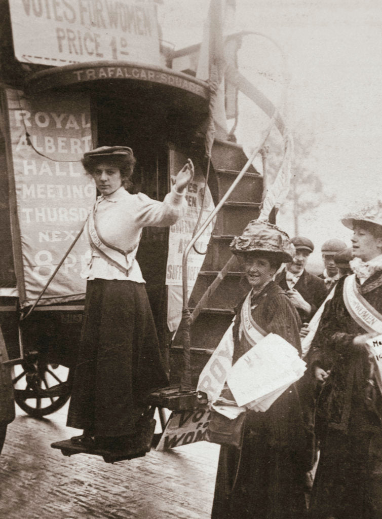 Detail of Barbara Ayrton, British suffragette, campaigning on the Votes for Women bus by Anonymous