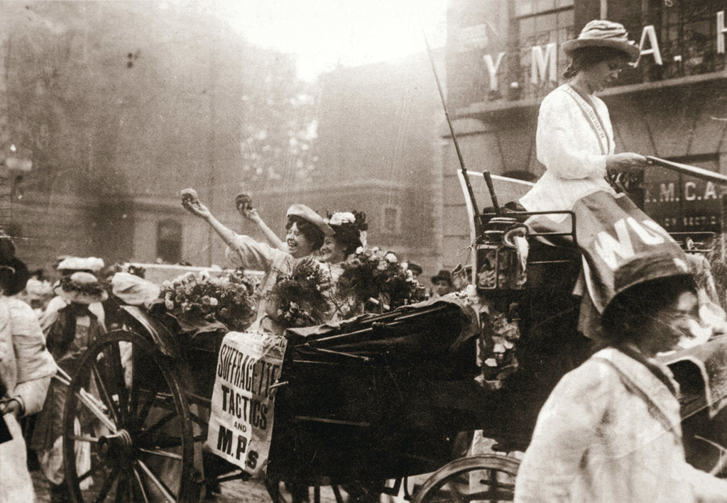 Detail of Two suffragettes celebrating their release from Holloway Prison, London, on 22 August 1908 by Unknown