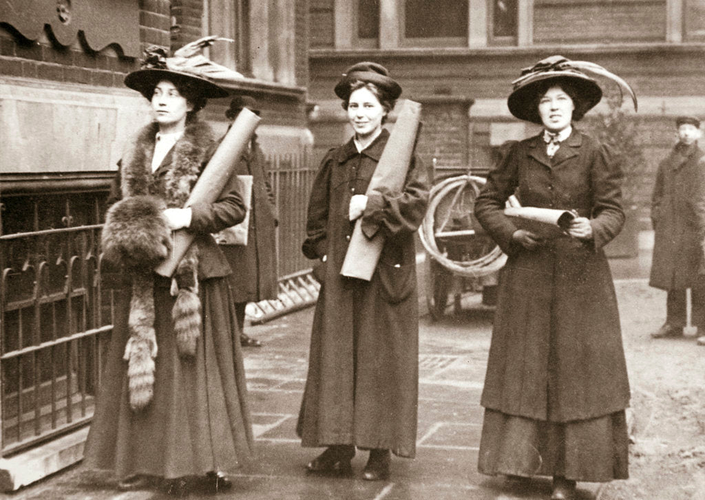 Detail of Suffragettes armed with materials to chain themselves to railings by Anonymous