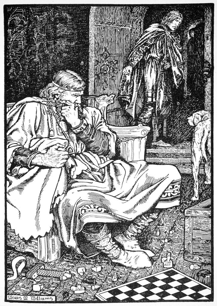Detail of King Canute and Earl Ulf quarrel over chess by Morris Meredith Williams