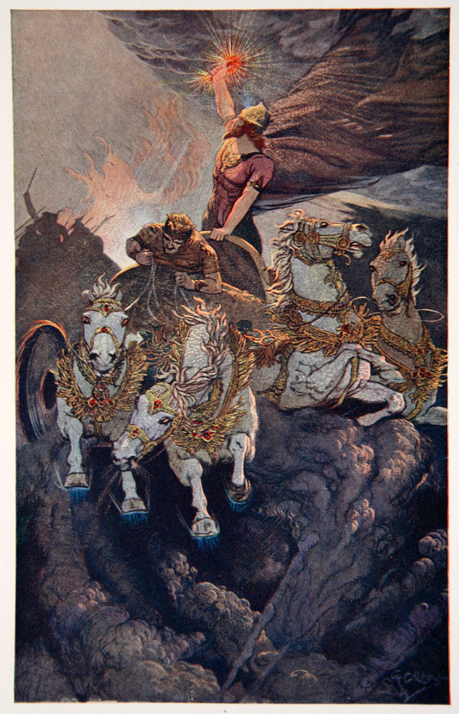 Detail of Merodach sets forth to attack Tiamat by Ernest Wellcousins