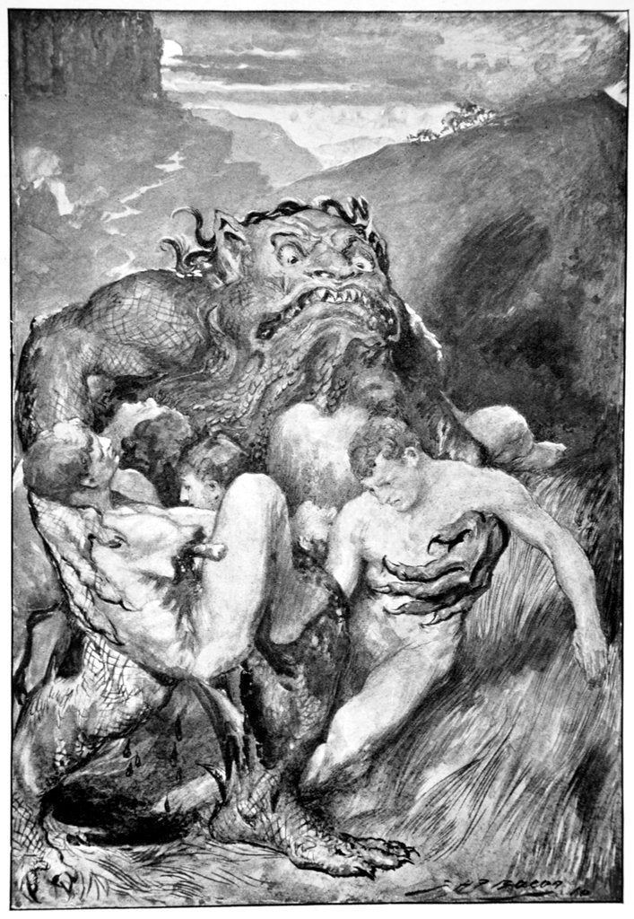 Detail of The Daemon of evil, with his fierce ravening, greedily grasped them by John Henry Frederick Bacon