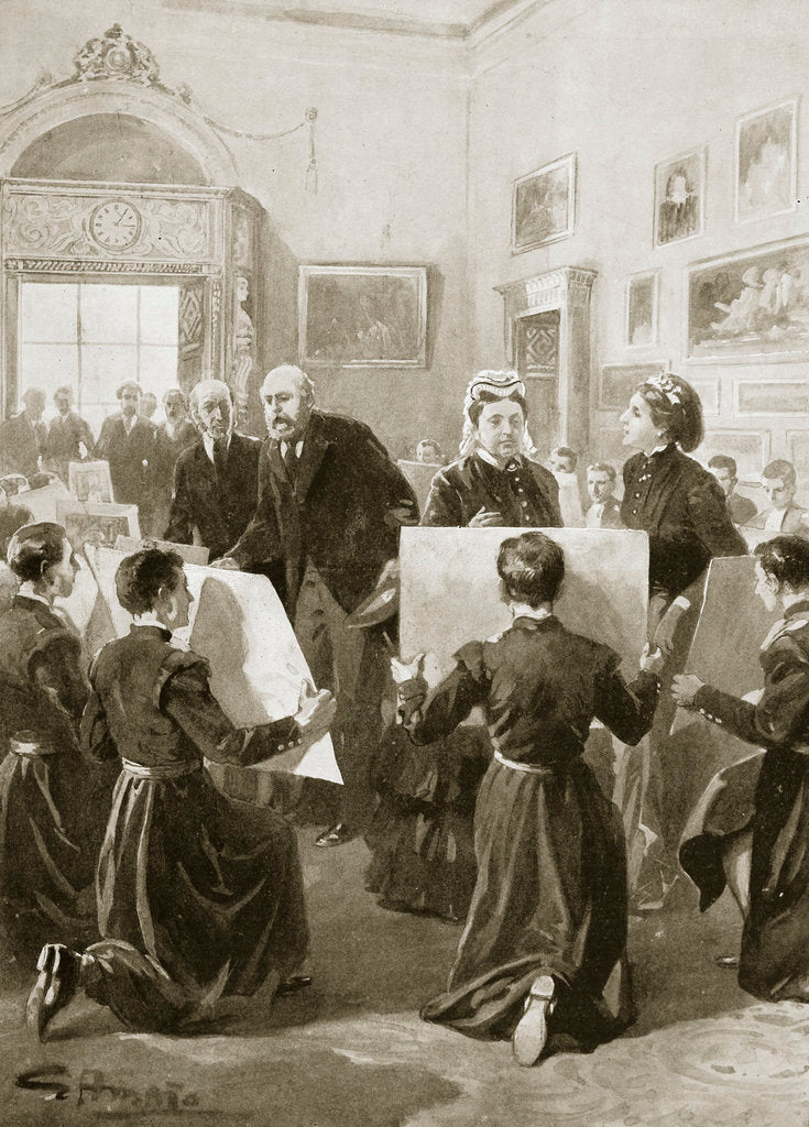 Detail of Bluecoat schoolboys showing their drawings to Queen Victoria by Anonymous