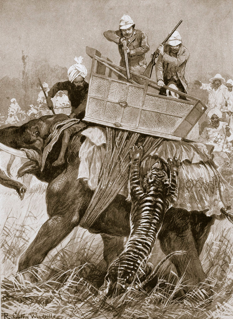 Detail of The Prince of Wales on a tiger hunt during his visit to India by Richard Caton Woodville II