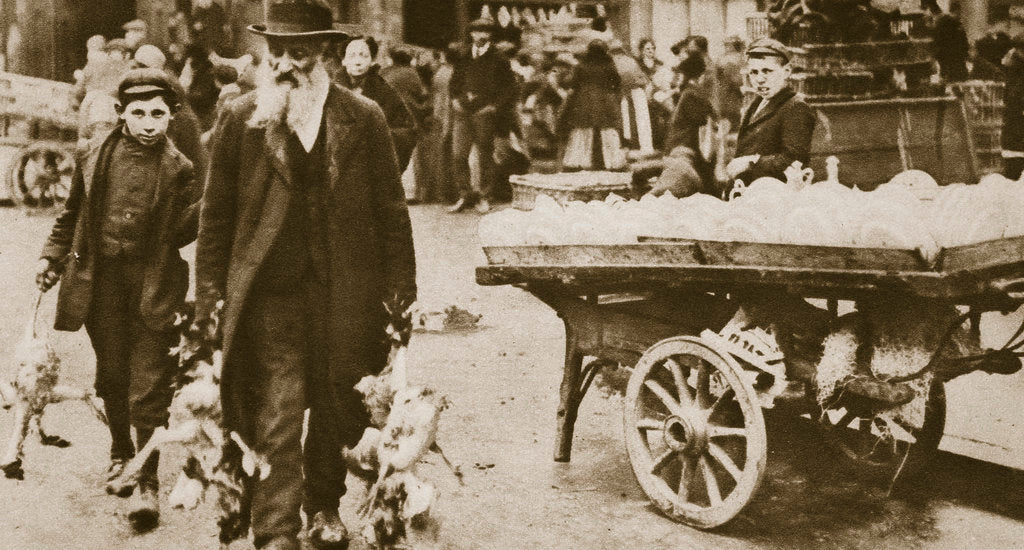 Detail of Old Jewish man and his grandson carrying some fowls by Anonymous