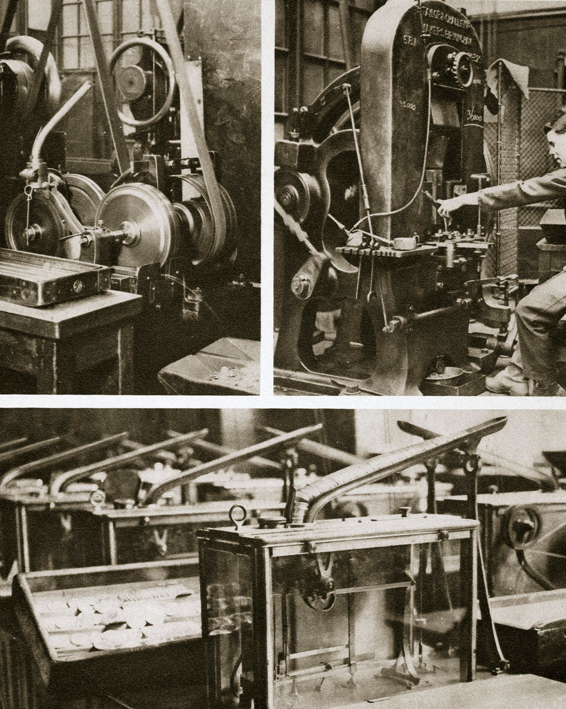 Detail of Money making; stamping and milling the disks and weighing the finished coins by Anonymous