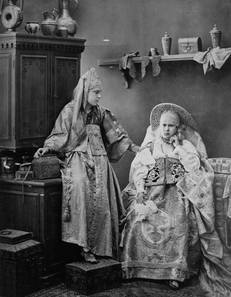 Detail of Girls in Russian dress, c1870s-c1880s. by Andrei Osipovich Karelin