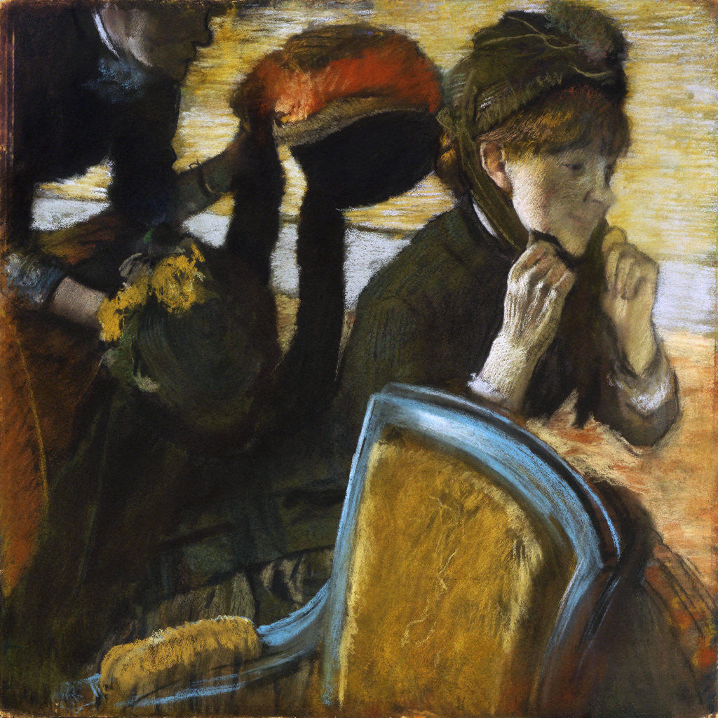 Detail of At the Milliner's by Edgar Degas