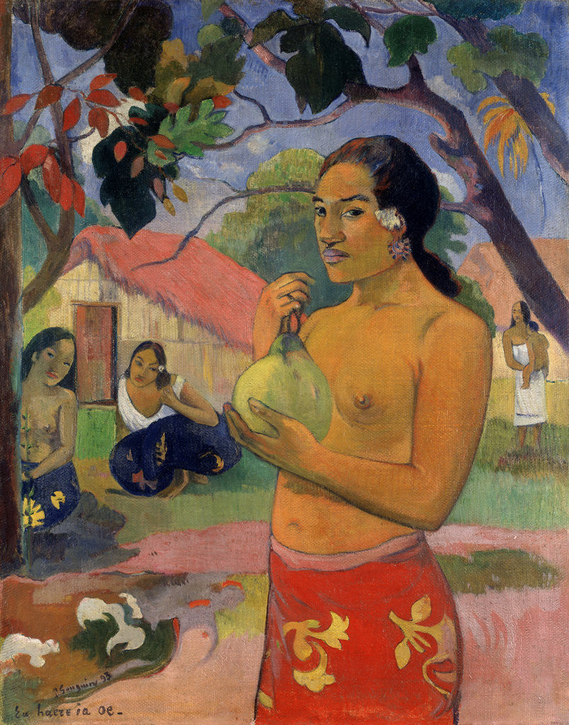 Detail of Eu haere ia oe (Woman Holding a Fruit. Where Are You Going?) by Paul Gauguin