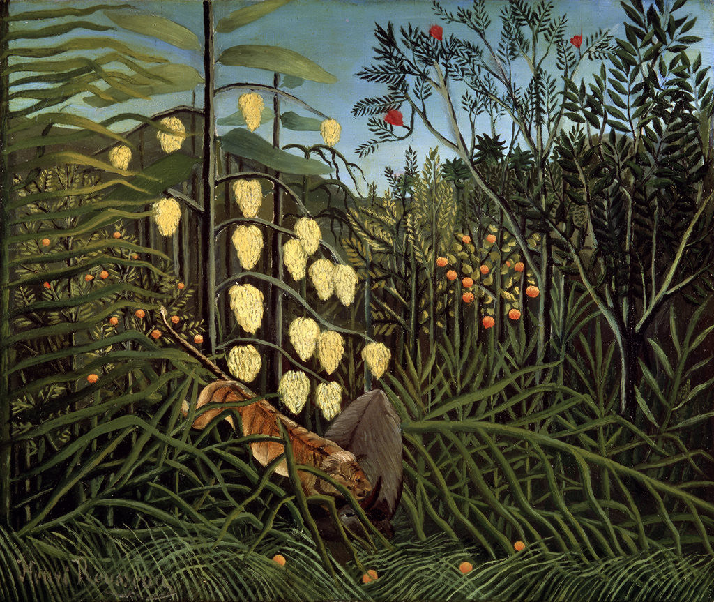 Detail of In a tropical Forest. Struggle between Tiger and Bull by Henri Rousseau