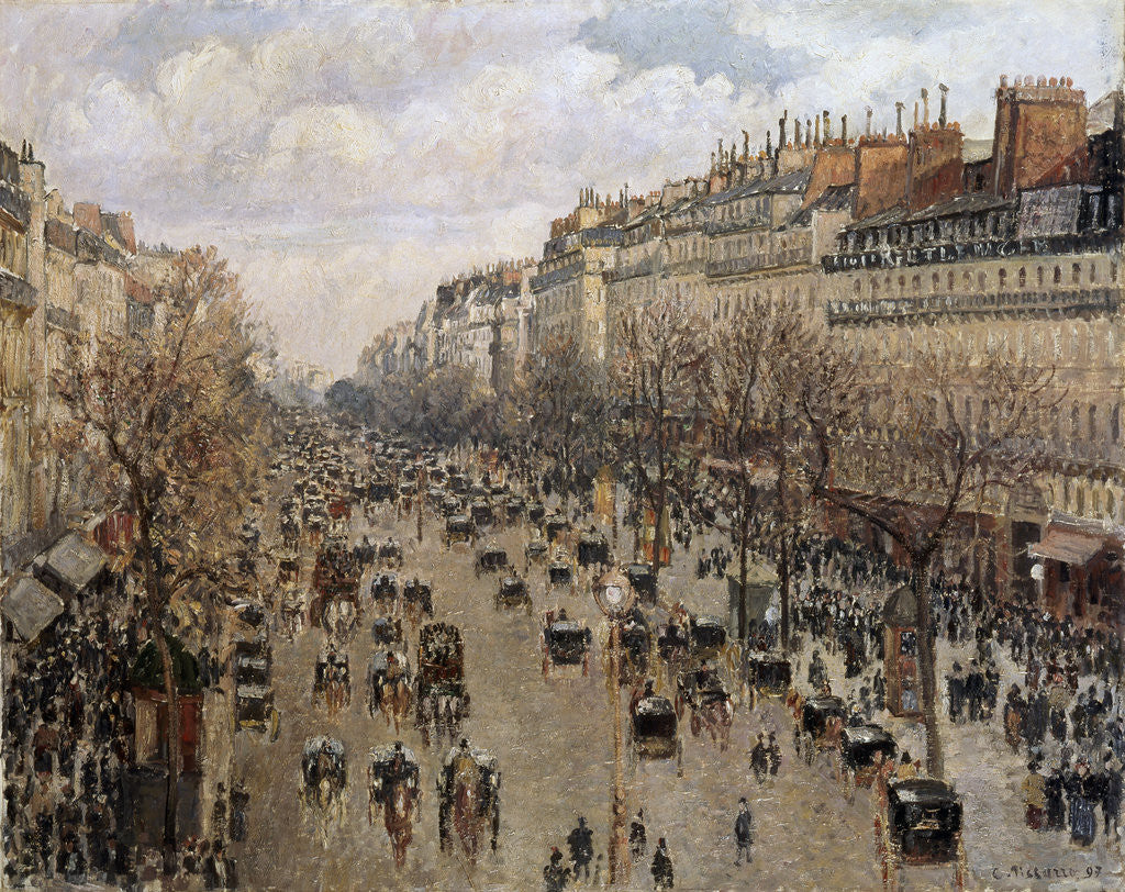 Detail of Boulevard Montmartre in Paris by Camille Pissarro