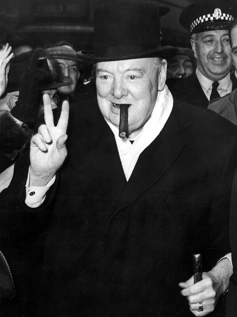 Detail of Winston Churchill giving the victory sign by Associated Newspapers