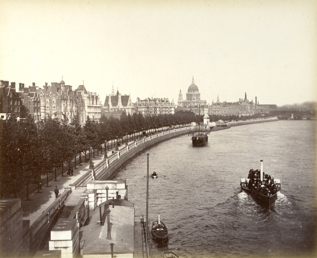 Detail of Victoria Embankment, showing Temple Gardens and St Paul's Cathedral, London by Anonymous