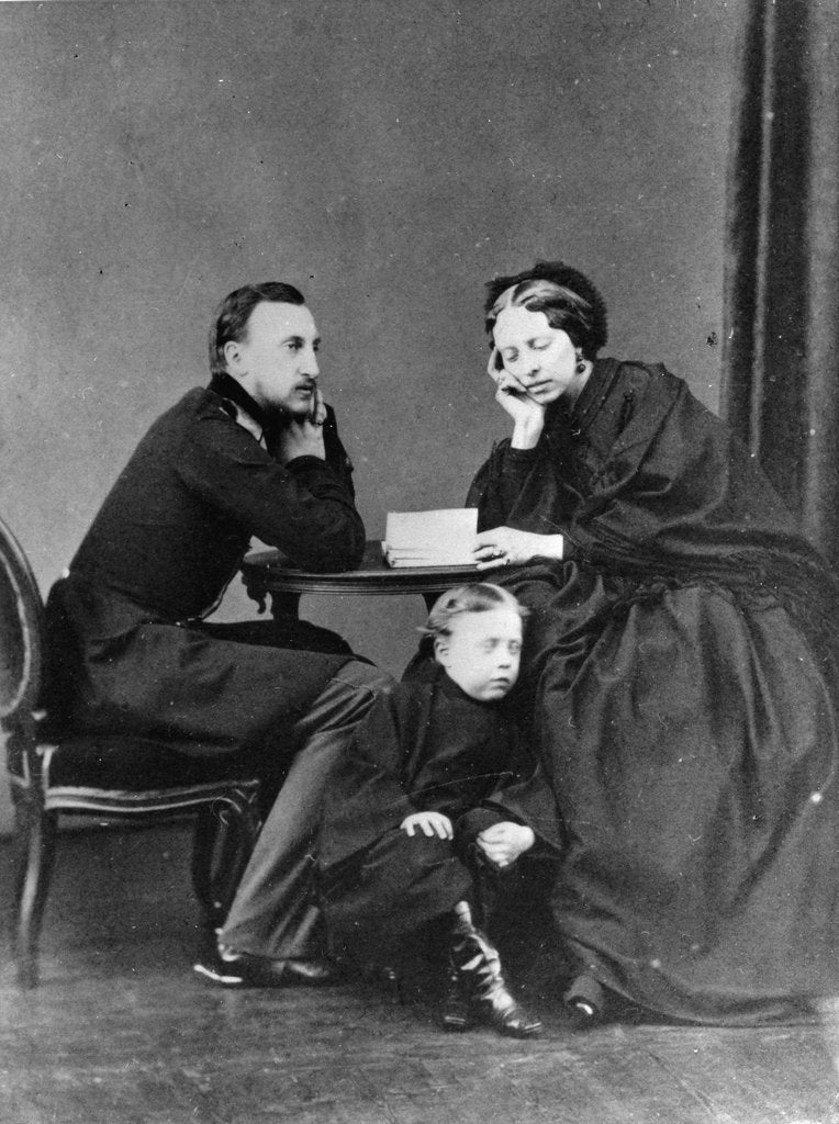Detail of Grand Duke Nicholas Nikolaevich (the elder) of Russia with his wife and son, c1861-c1863 by Unknown