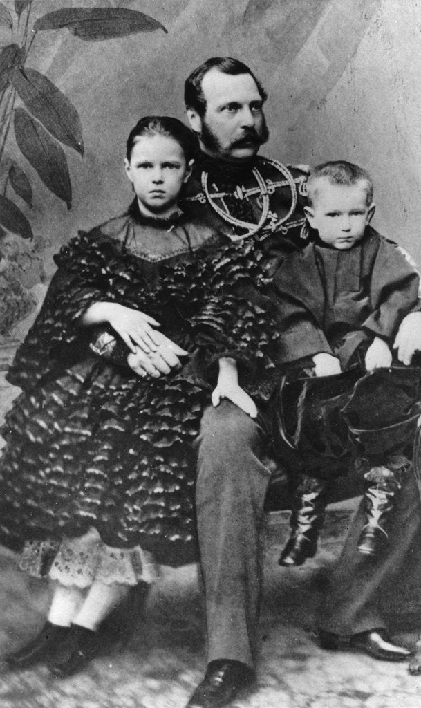 Detail of Tsar Alexander II of Russia with his daughter Maria and son Sergei, c1860-c1862 by Unknown