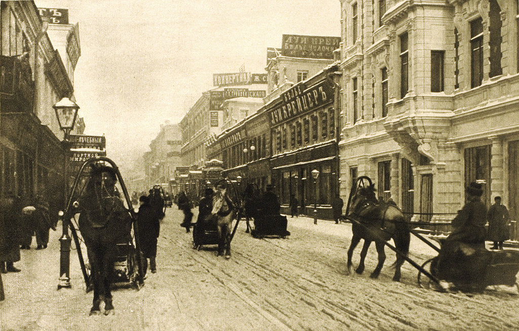 Detail of Petrovka Street in winter, Moscow, Russia, 1912 by Unknown