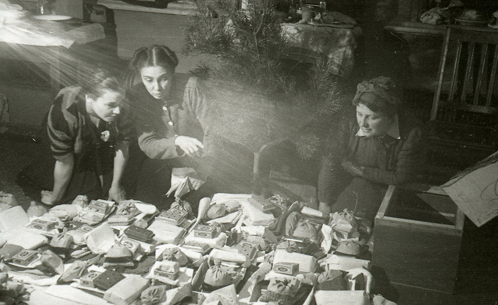 Detail of Actresses of the Moscow Art Theatre preparing presents for the Red Army, USSR, 1943 by Anonymous