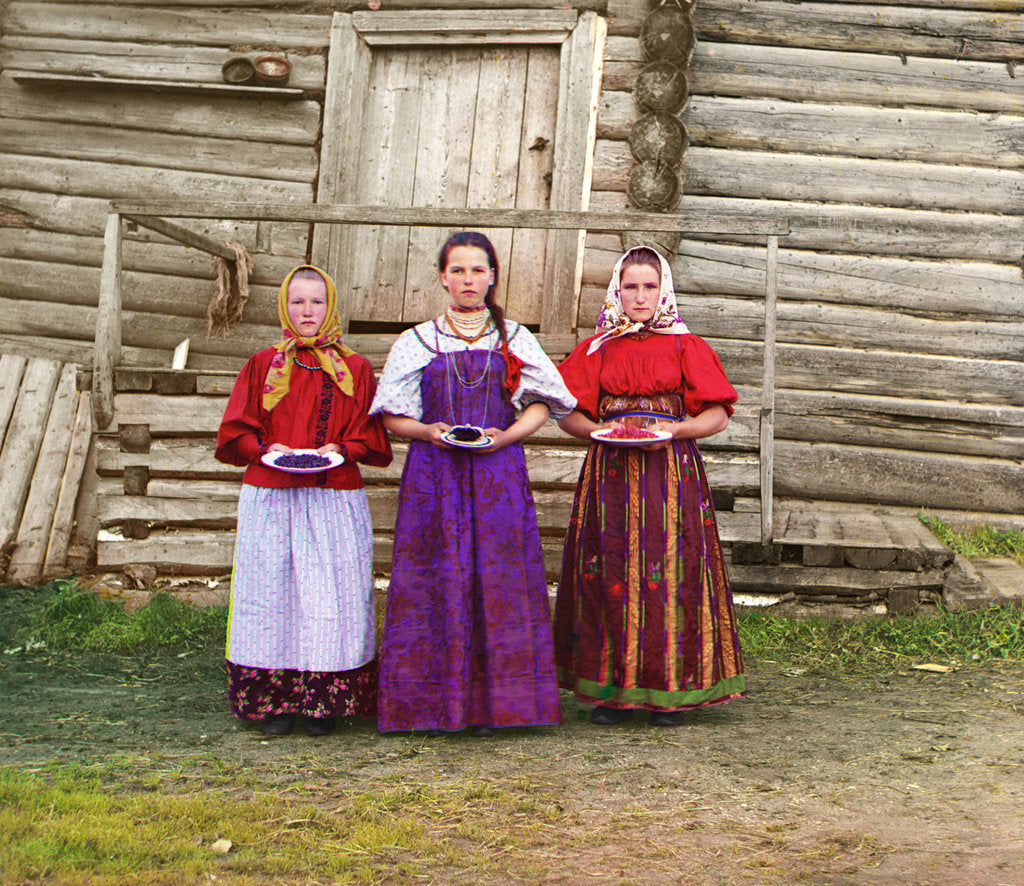 Detail of Young Russian peasant women, Sheksna River, near the small town of Kirillov, Russia, 1909 by Sergey Mikhaylovich Prokudin-Gorsky