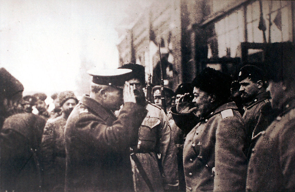 Detail of White Russian General Anton Denikin mees British Major-General Frederick Poole, Russia, 1918 by Anonymous