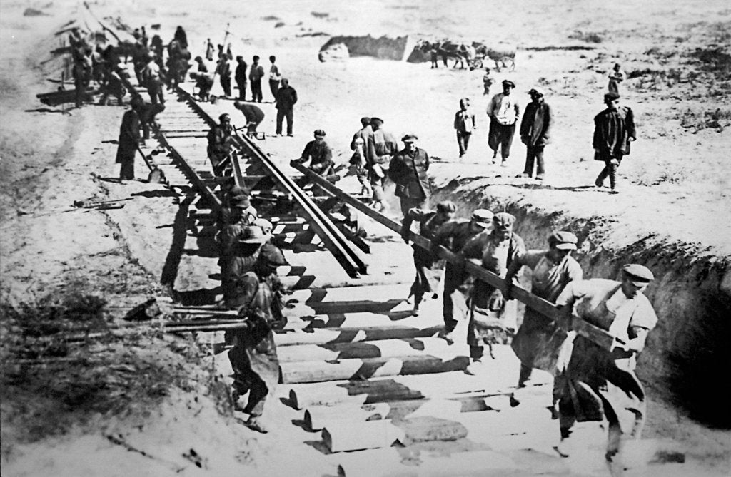 Detail of Construction work on the Trans-Siberian Railway, USSR, 1929 by Anonymous