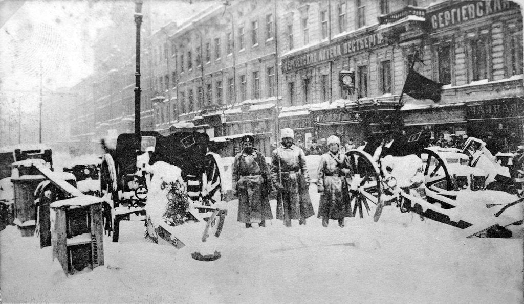 Detail of Revolutionary barricades on Liteyny Prospekt, Petrograd, Russia, 27 February 1917 by Anonymous