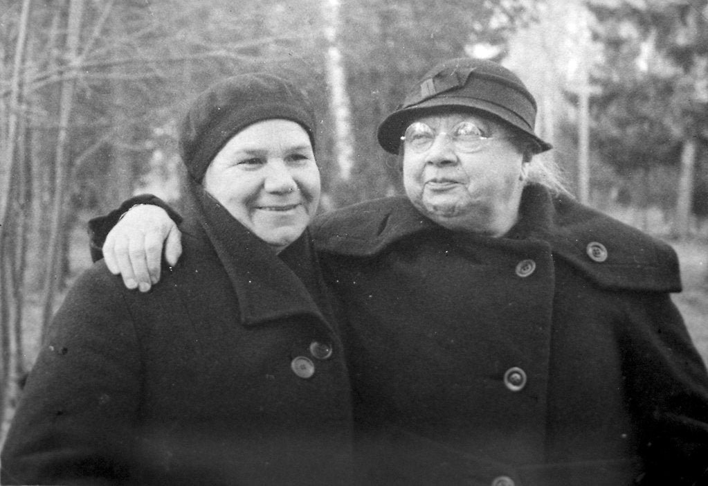 Detail of Nadezhda Krupskaya, Lenins wife, with a friend, 1936 by Anonymous