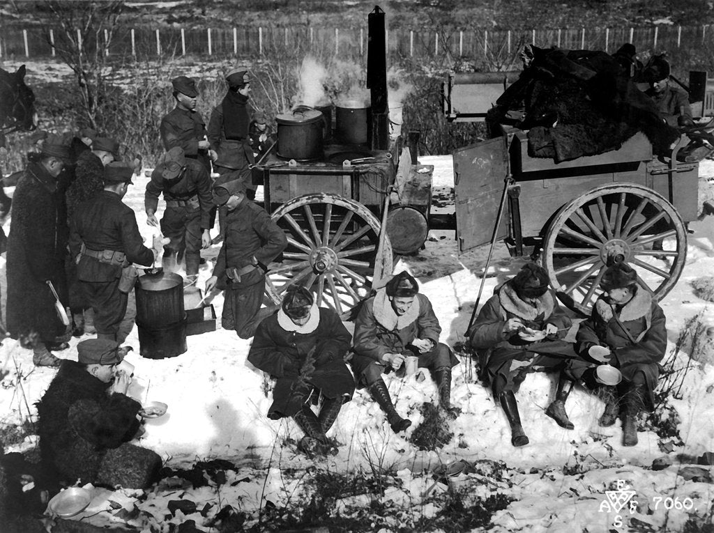 Detail of An American infantry camp in Siberia, Russia, December 1918. by Anonymous