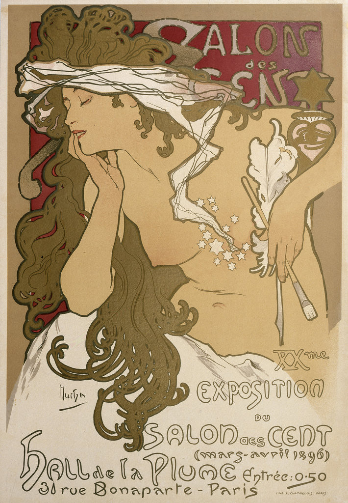 Detail of Poster for the XXth Exposition in the Salon des Cent, Paris, France by Alphonse Mucha